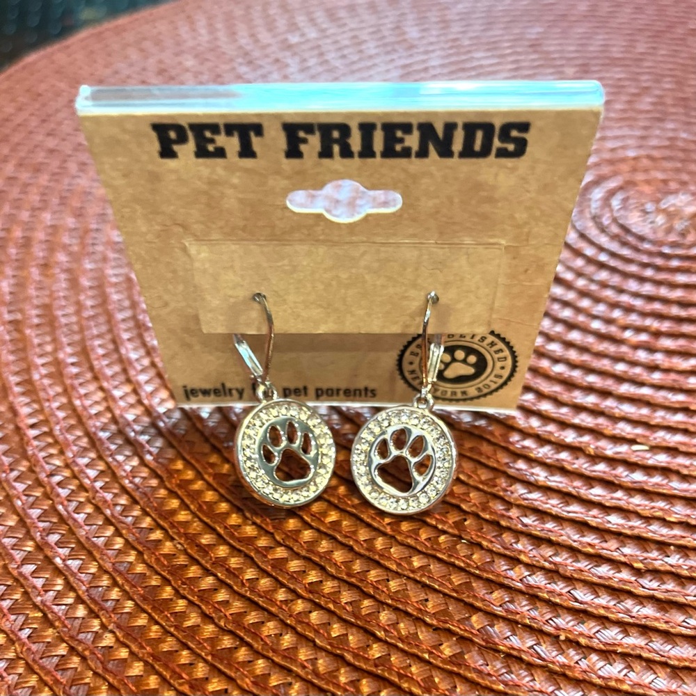 Pet Friends Silver Paw Print Earrings
